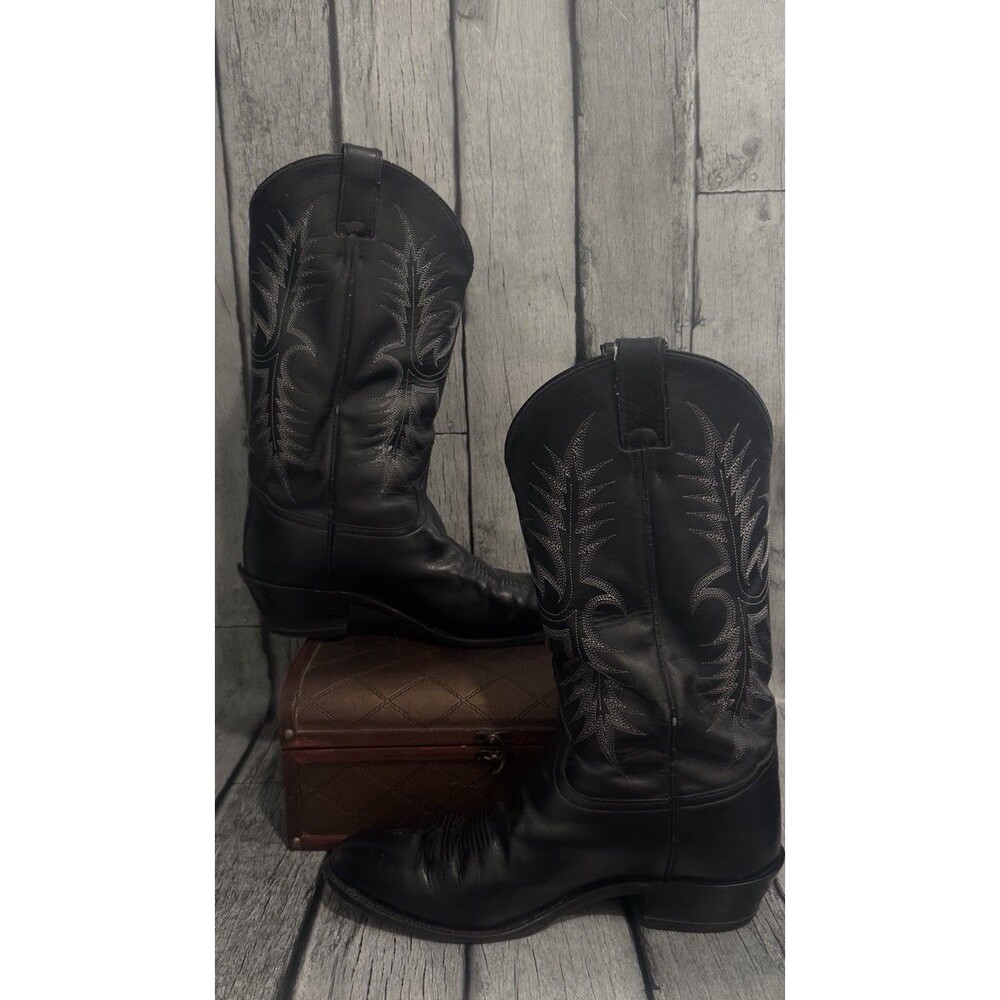 TONY LAMA Men's Leather Cowboy Western Dress Boots Sz 9.5EE Black